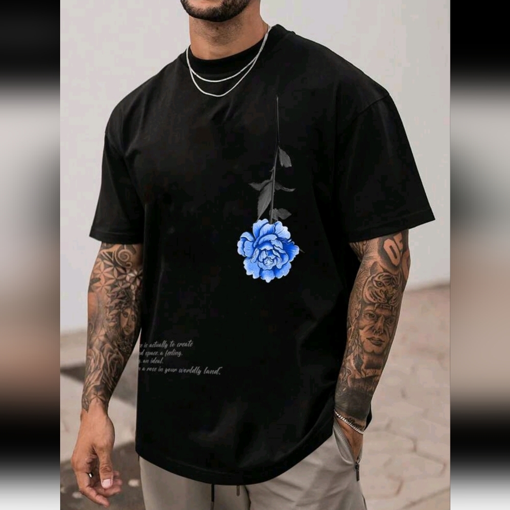 Brand new, men's blue rose flower t shirt
